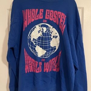 Blue Graphic Sweatshirt Crewneck with World Design